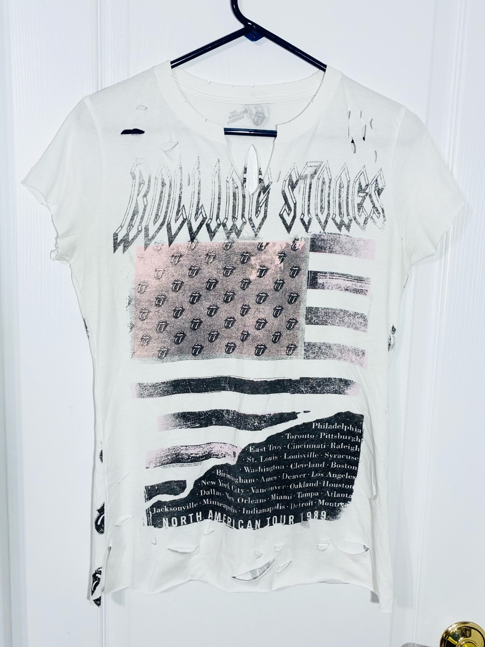 Y2K The Rolling Stones North American Tour 1989 Distressed T Shirt Tee White XXL
